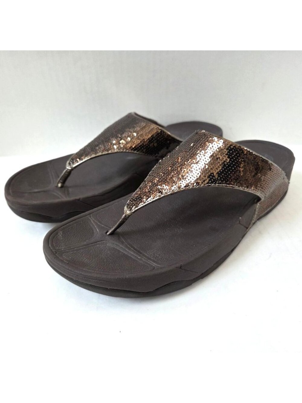 FitFlop Shoes Womens 10 Bronze Electra Sequin Comfort Wedge Sandals Flip Flops
